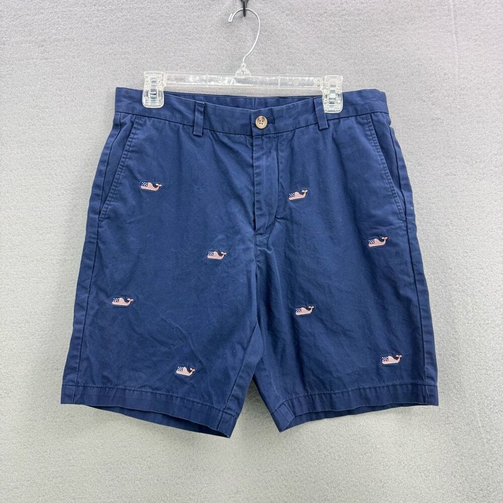 Vineyard Vines Mens American Flag Whale Flat Front Cotton Casual Shorts Size 33